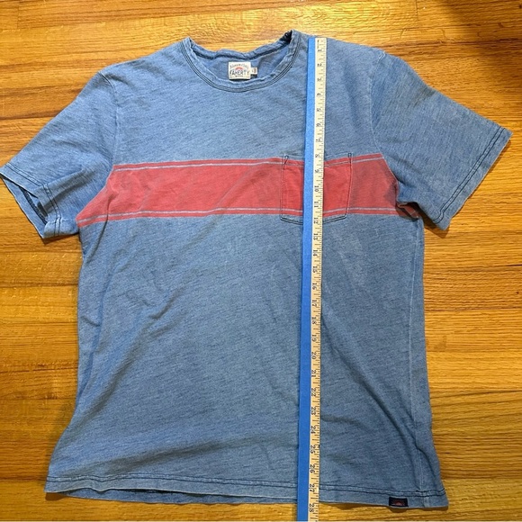 FAHERTY SURF STRIPE POCKET TEE - MEDIUM WASH INDIGO & RED Size L (a2 - Picture 4 of 13
